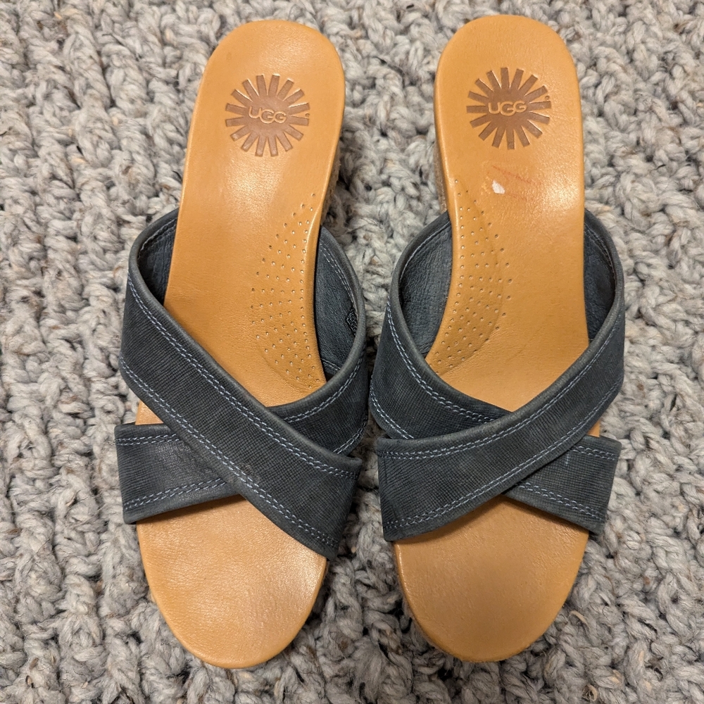UGG Crisscross Slide Sandals in Dark Gray with Tan Footbed - Picture 2 of 6